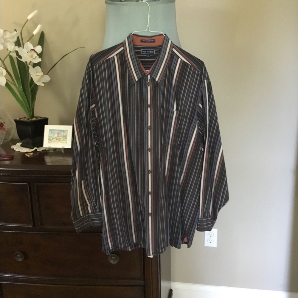 Paul Frederick-Men's Earth toned Pin Striped Dress Shirt